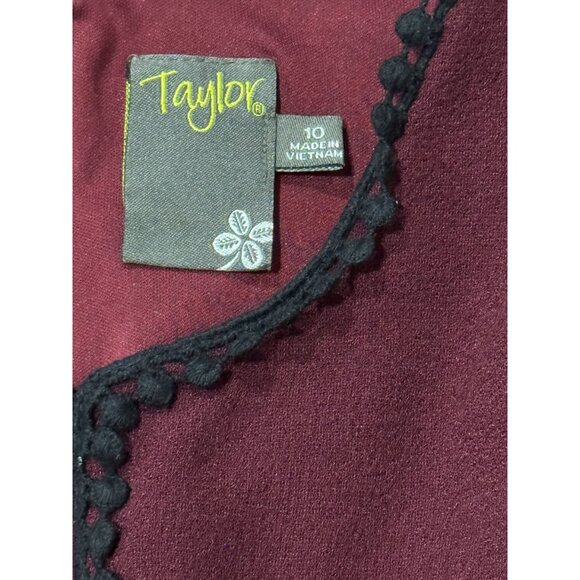 Taylor Womens Dress Size 10 Burgundy Black Lace Trim Tie Detail Mini Length - Picture 8 of 11
